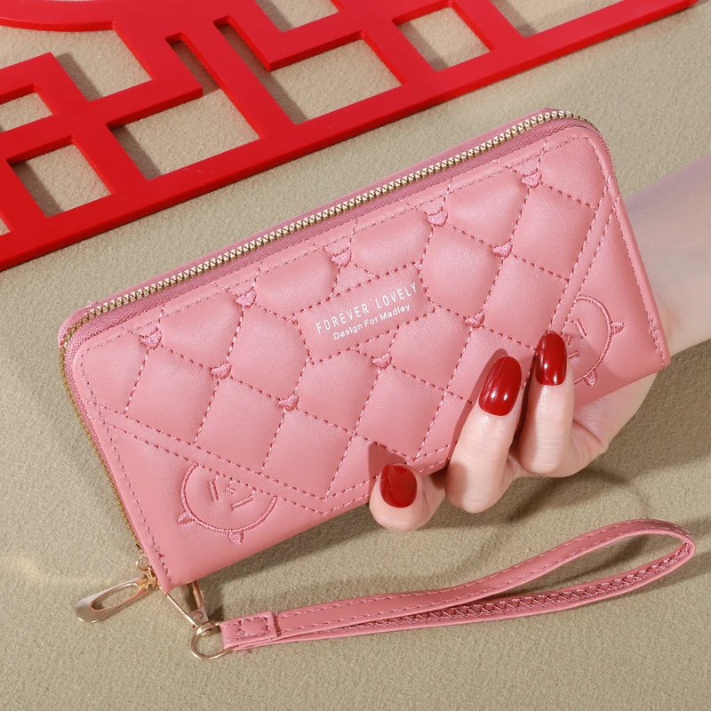 2 PCS Khaki Elegant Floral Embossed Long Wallet with Double Zipper main image 0