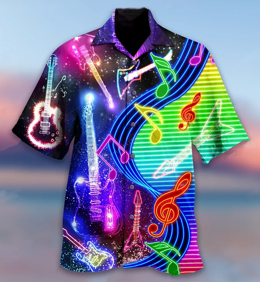 

3d Print Instrument Trendy Cool Fashion Hawaiian Shirts Beach Party Tops Short Sleeves Summer Men's Shirts Loose Breathable