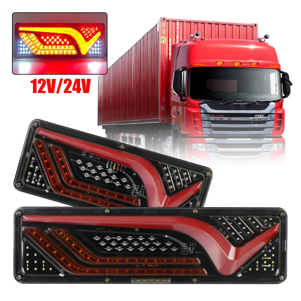 

LEEPEE 12/24V Trailer Lorry Bus Camper Caravan 2PCS Truck Tail Light Dynamic LED Reverse Lamp Turn Signal Rear Brake Lights