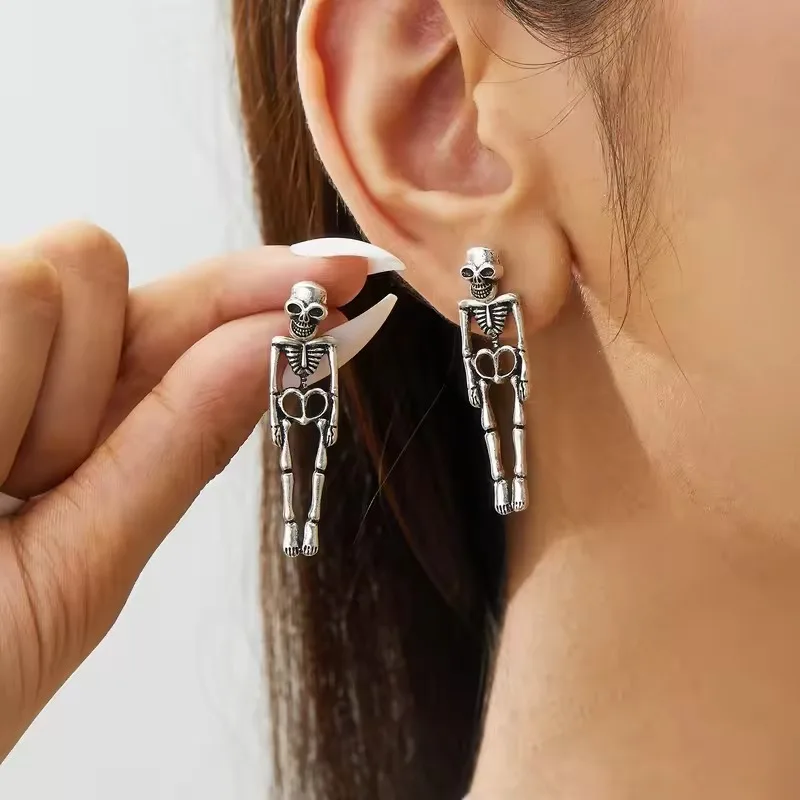 New Halloween Skeleton Dangle Earrings for Women Girls Vintage Punk Gothic Skull Earring Party Jewelry Gifts
