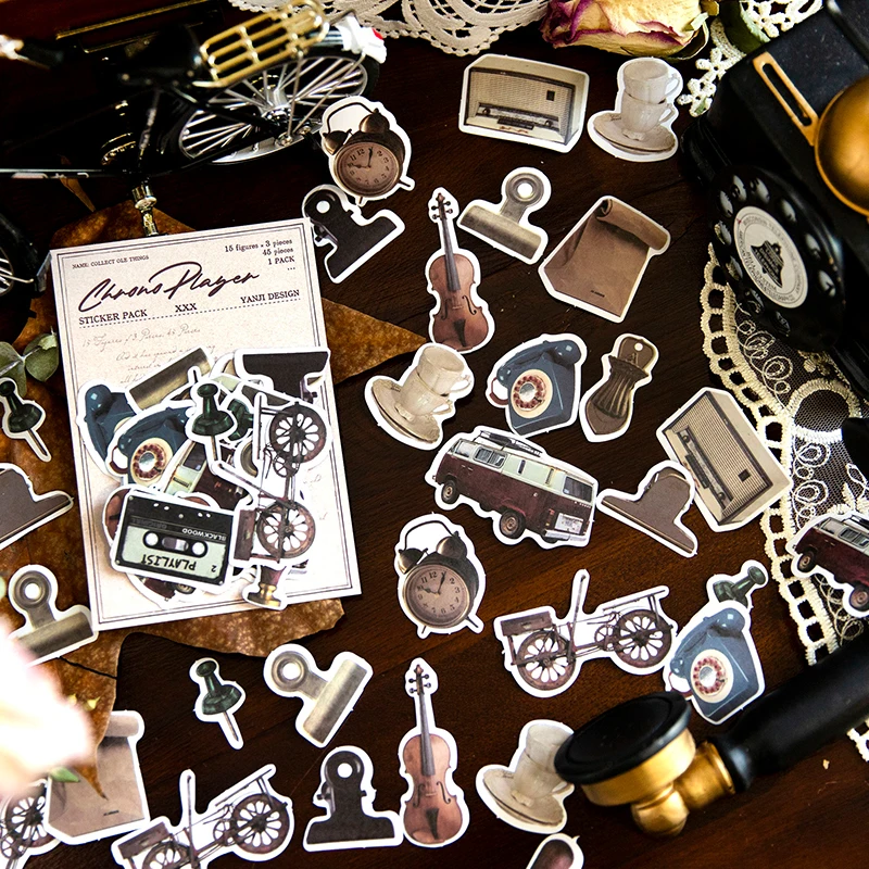 

45 шт. милые канцелярские наклейки ретро ностальгические мелкие предметы декоративные наклейки Скрапбукинг крафтовые наклейки 4 варианта