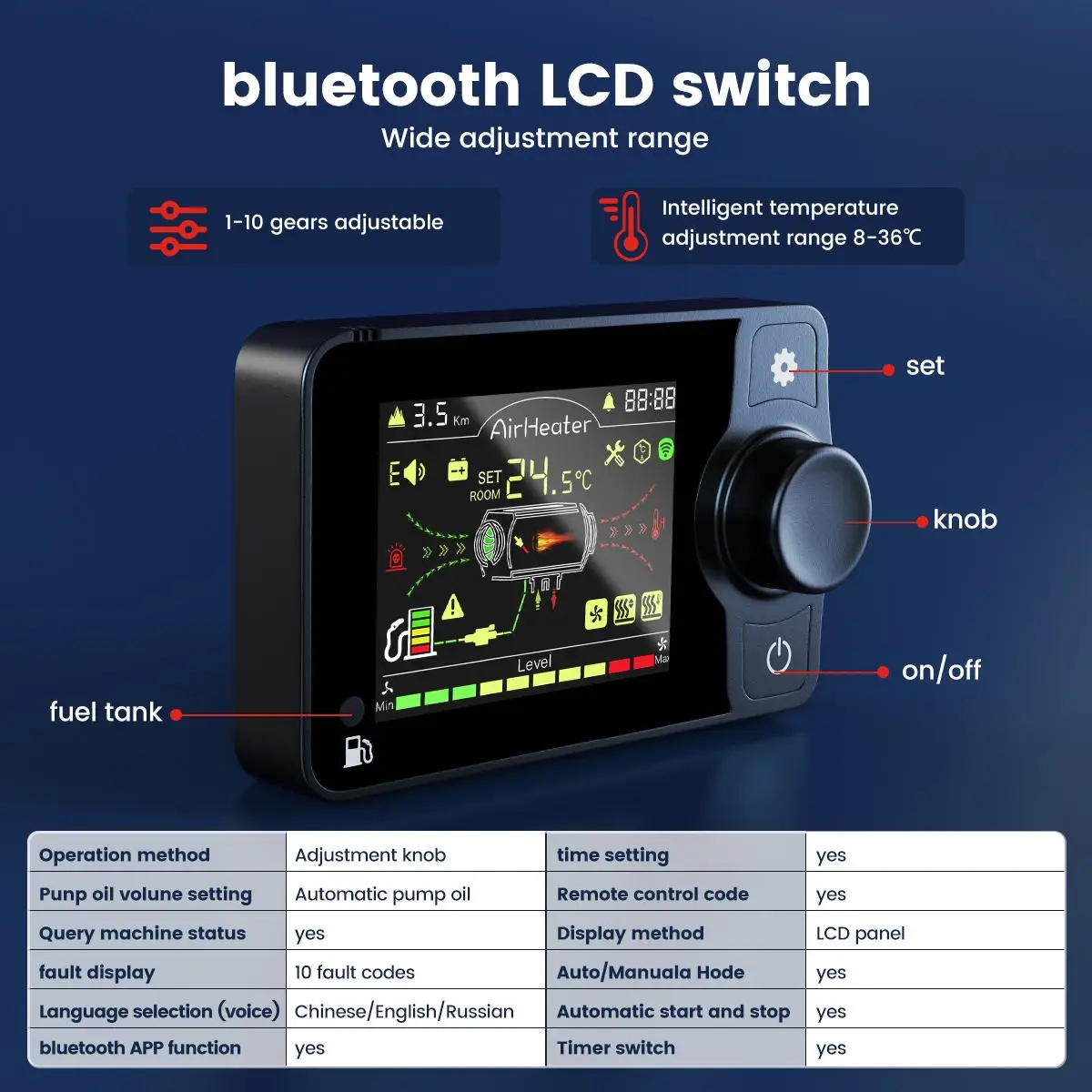 Hcalory Car Heater  All in One 5KW 12V bluetooth App Smart Remote Control Diesel Parking Heater  LCD Display For Motorhome RV