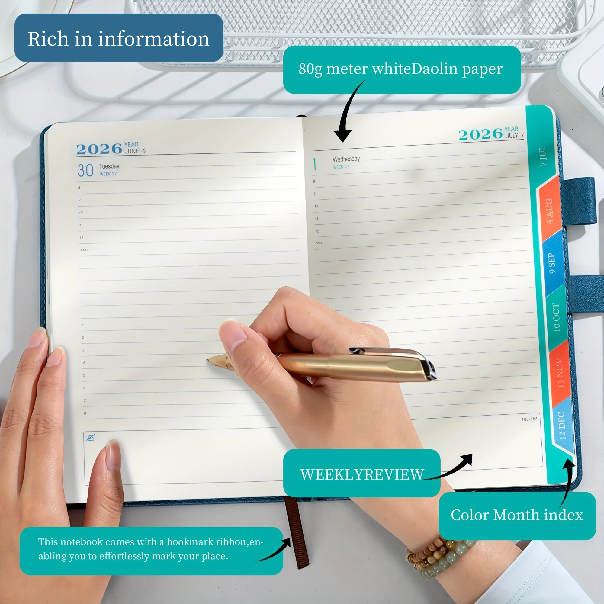 Professional Daily Planner Notebook - Elegant Blue & Gold Hardcover with Thick Pages | Perfect Adult Gift