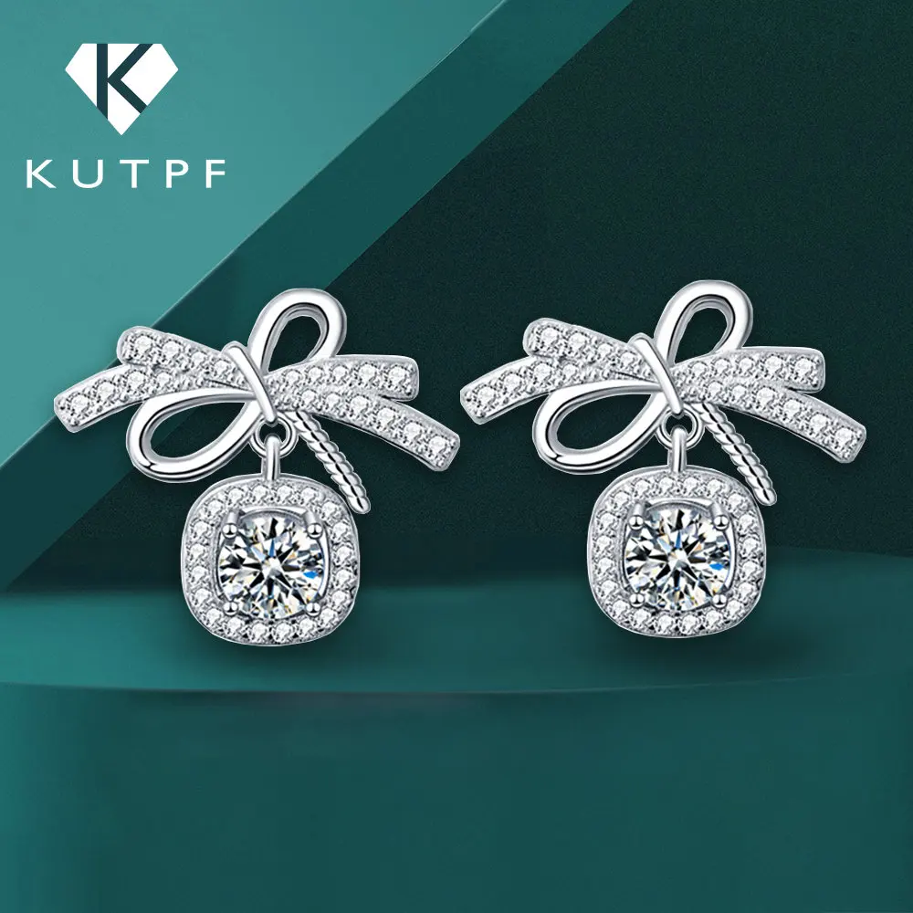 925 Sterling Silver Moissanite Bowknot Drop Earrings