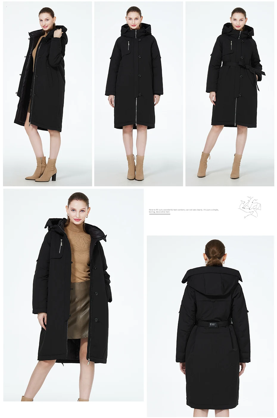 ICEbear 2023 New Winter Womens Jacket with Hood Warm Thickened Coat Windproof Parka With Belt GWD22599I