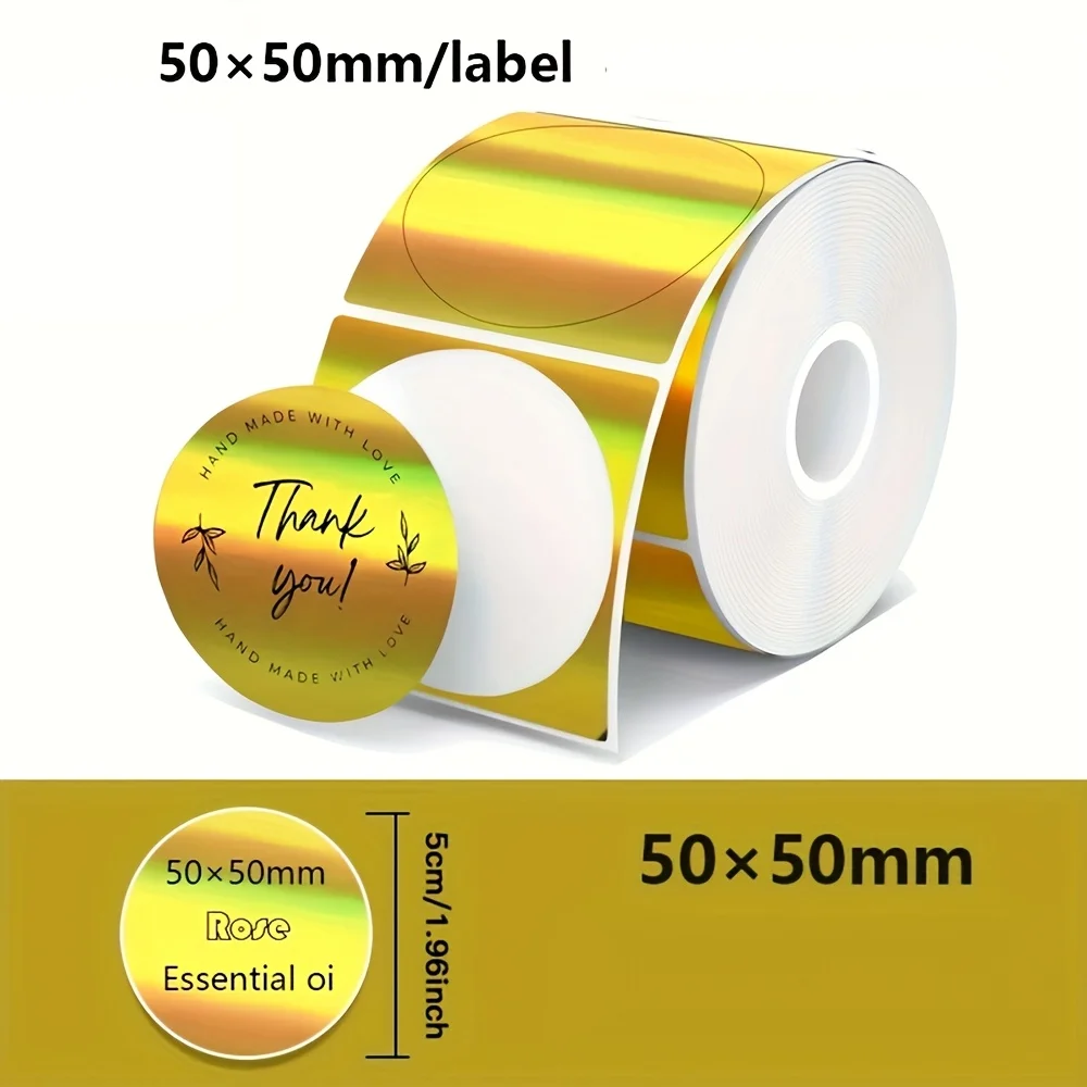 Holographic Thermal Transfer Labels - Golden Glossy Self-Adhesive Stickers with Holographic Effect, Compatible with M110