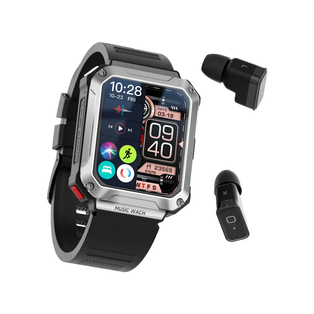 New T93 Smart Watch 2-in-1 TWS Bluetooth Call Music Sports Heart Rate Blood Pressure Three Defense Watch