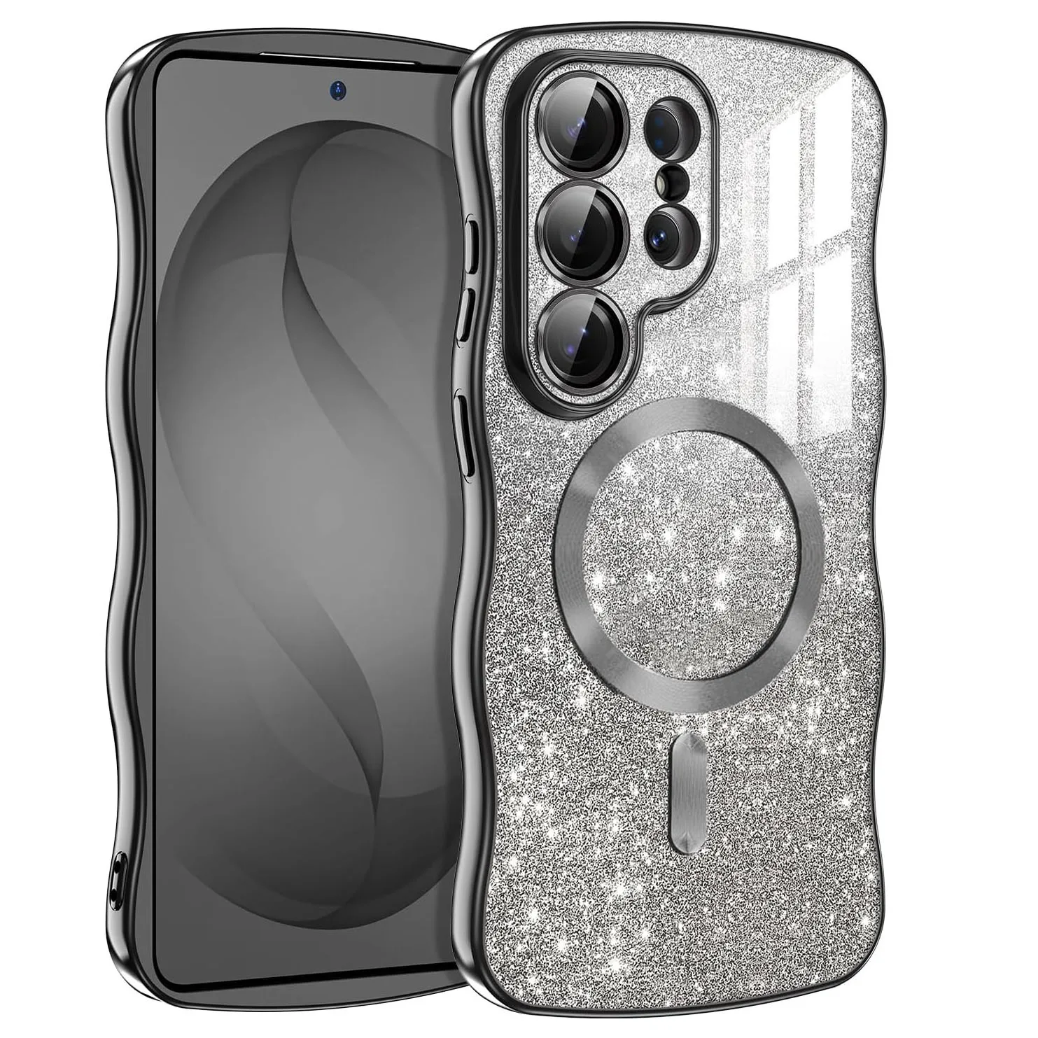 Plating Glitter Wave Magnetic Case with Wireless Charging TPU Soft Cover