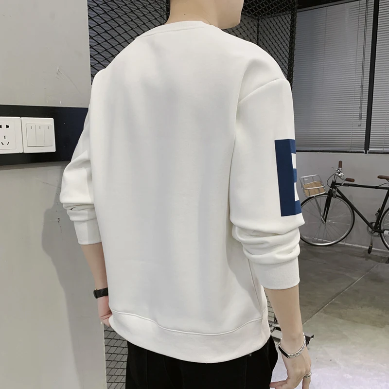 Spring and Autumn Men's Pullover Round Neck New Patchwork Letter Printed Hoodie Loose Fashion Casual Versatile Long Sleeved Tops