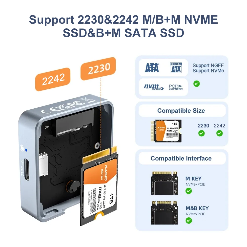 Ssd Externe Boîtier SSD M.2 NVMe/SATA - Adaptateur USB-C 10Gbps ( 2230/2242/2260/2280) Enclosure Driver
