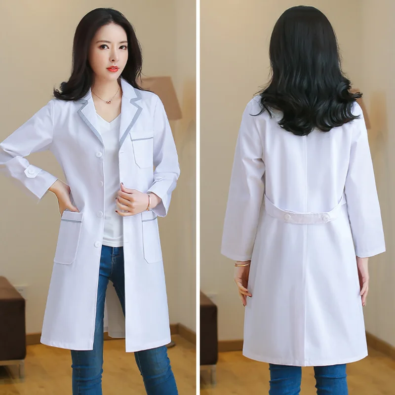 Unisex White Lab Coats Beauty Salon Workwear Pet Grooming Long Sleeved Lab Coats Famale Spa Uniform Health Service Work Clothing