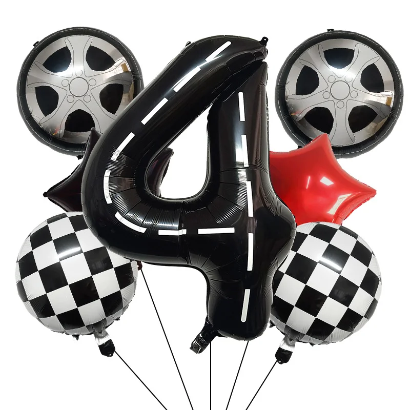 7/8/9-teiliges Rennfahrer-Geburtstagsballon-Set, Helm-Rad-Reifen-Rennballons Geburtstagsdekoration Kinder-Rennthemen-Partydekoration – Detail 6