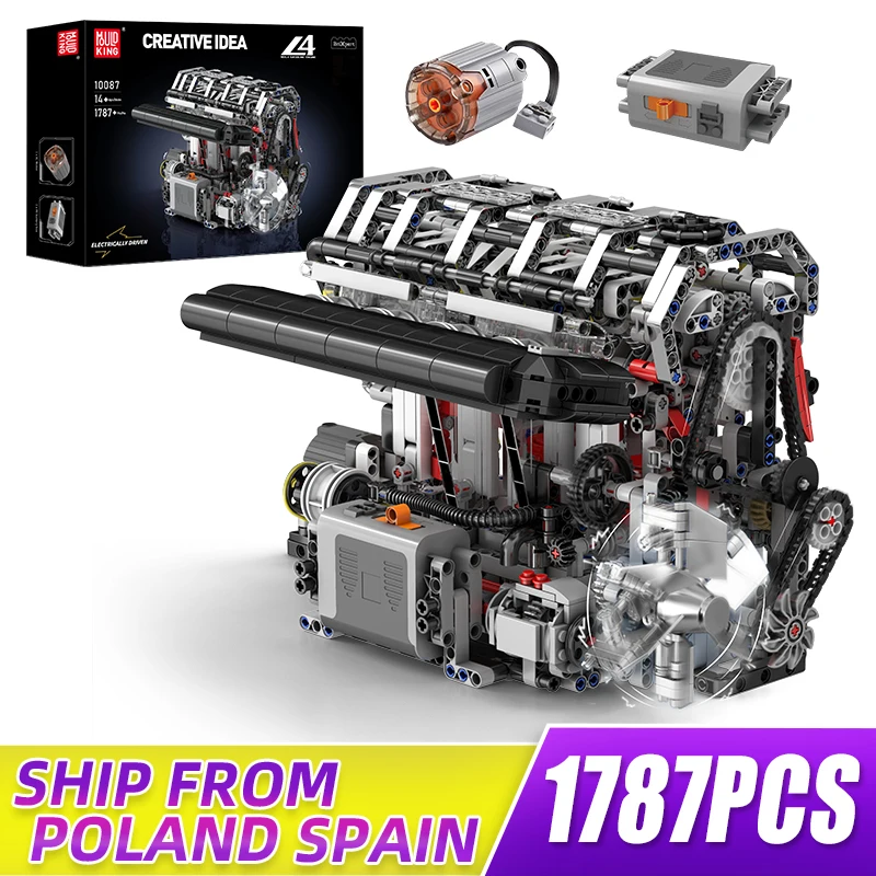 MOULD KING 10087 Creative Idea Series The Electrically Driven L4 Cylinder Engine Model Building Blocks Technical Educational Toy