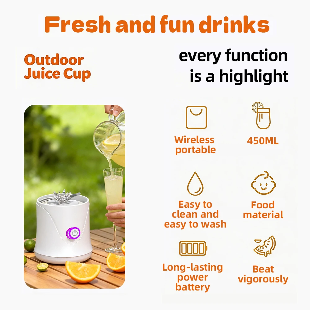 Portable Fruit Juicer Mini Blender 450ML Electric Juice Cup 12 Blades Rechargeable Blender For Shakes And Smoothies Ice Crusher 3