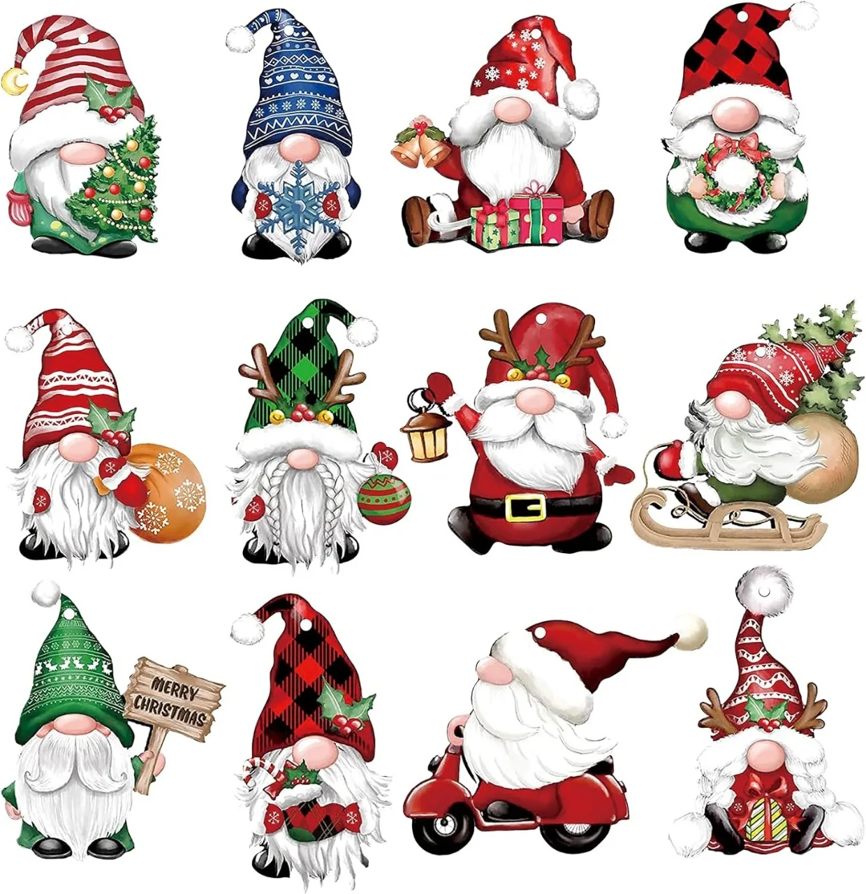 thumbnail image 1 of Juego de 12 o 24 piezas de gnomos navideños de madera creativos, decoración pequeña para colgar en el árbol de Navidad, juego de placas de madera, 1 of 5