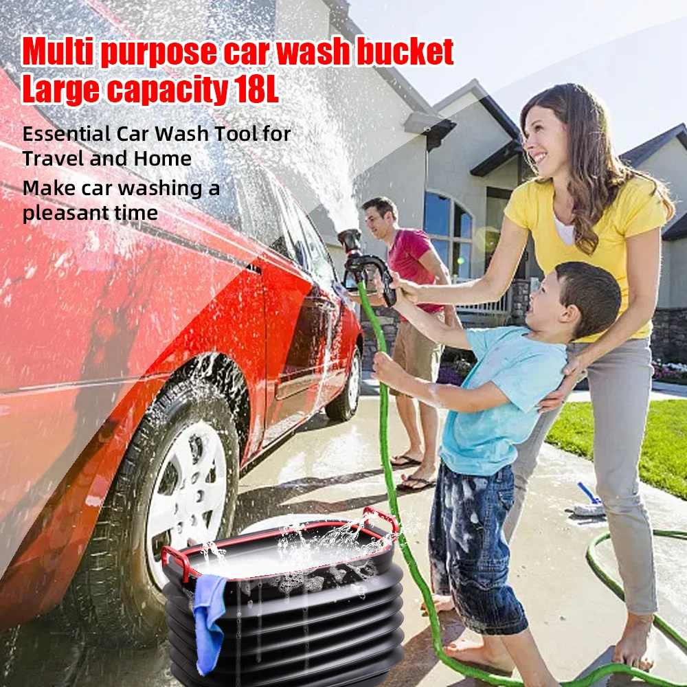 Folding Bucket Car Rubbish Bin 18L Shrinkable Bucket For Cars Washing Tool Outdoor Fishing Storage Container Trunk Organizer