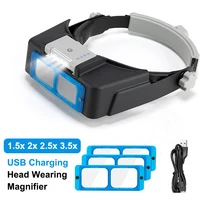 USB Charging Professional Head Wearing Magnifier 1.5x 2x 2.5x 3.5x Eye Loupe 4 Lens Lighted Magnifier For Watch Jeweler Repair
