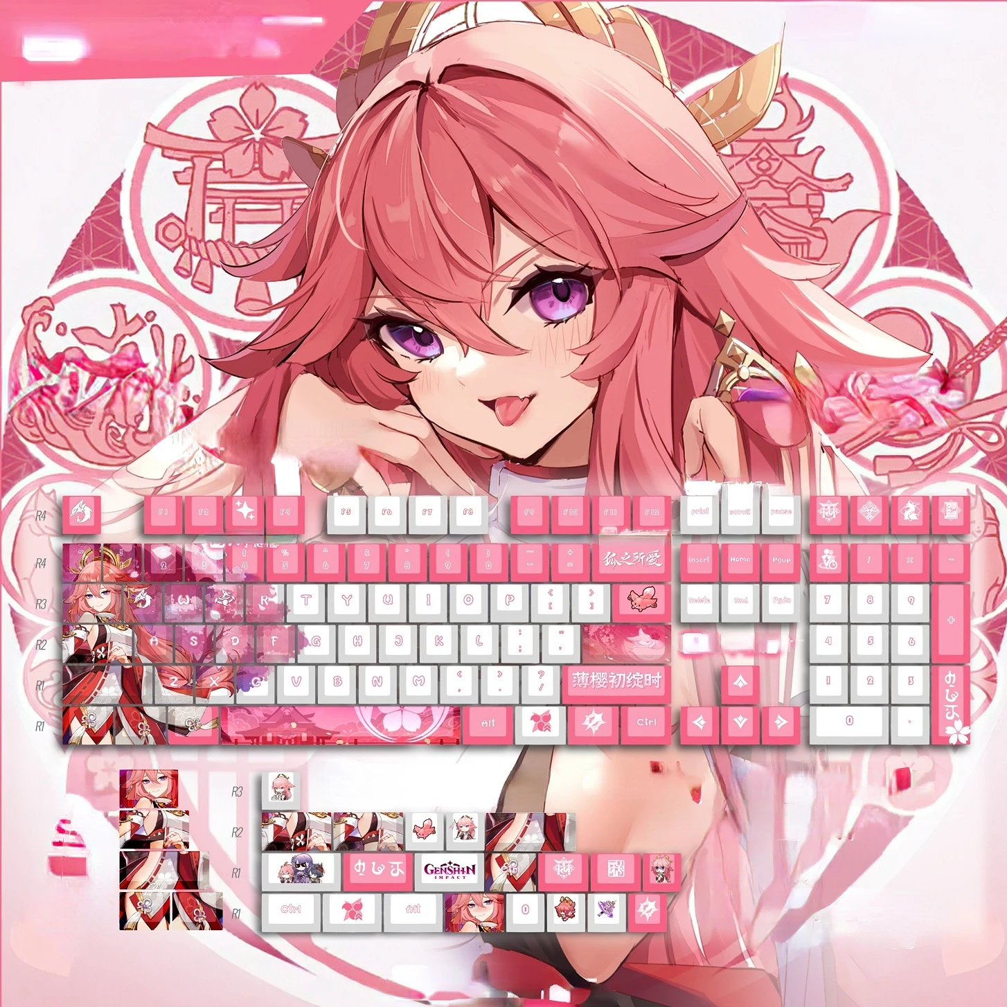 Genshin Impact-keycaps Temáticos de Personagens Ganyu Klee Cap Teclado do Jogo Perfil Cereja 129 Teclas Pbt Keycap Teclado Mecânico - Imagem 3