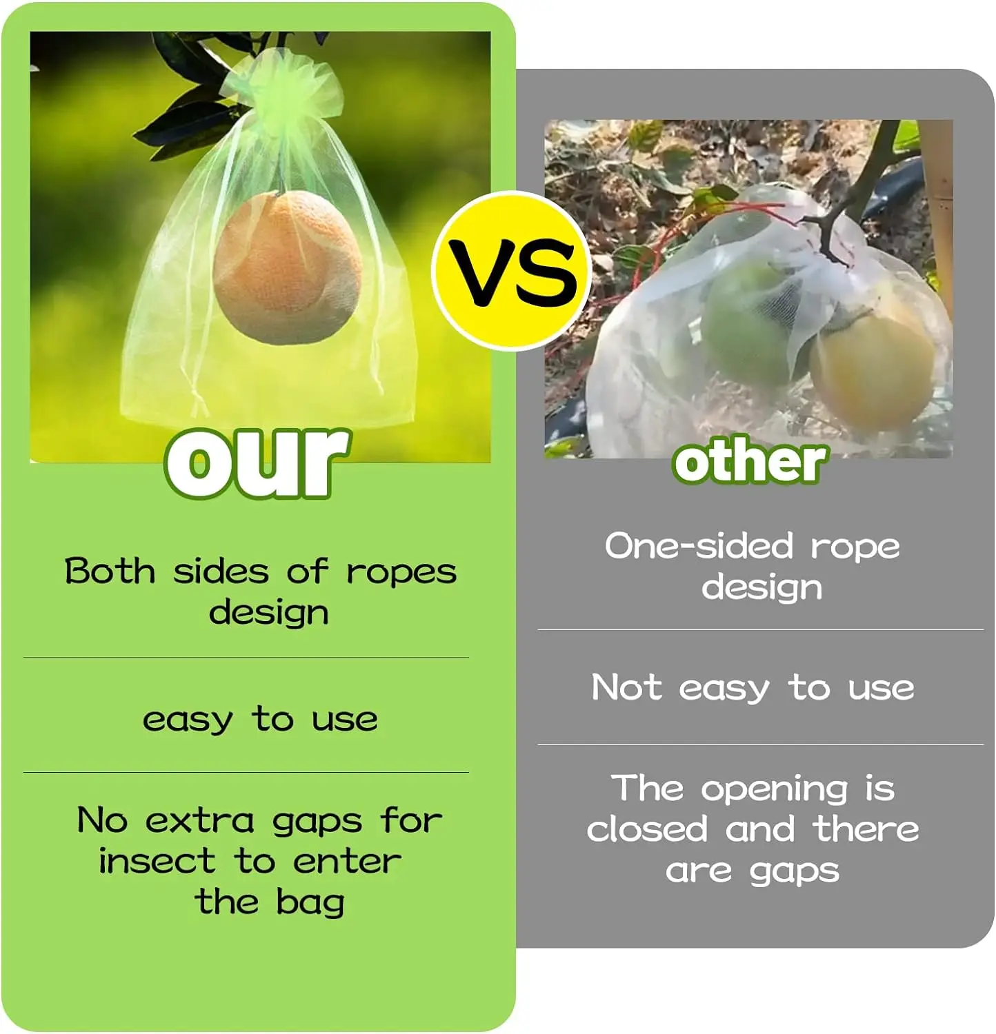 Description Picture 5 of item100PCS Fruit Protection Bag Green Mesh Netting Bag with Drawstring Protect From Insect Birds Squirrels Gardening Tool