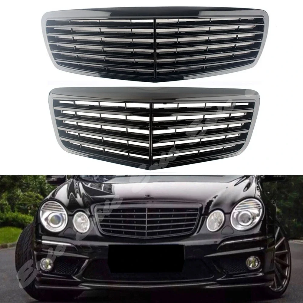 Gloss Black AMG Style Front Grille For Mercedes Benz W211 E350 E500  2007-2009