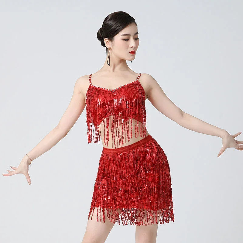 

Sexy Women's Sequin Fringe Mini Dress Clubwear Night club wear tassel dress fringe skirt latin dance dress 라틴 댄스복 flamengo