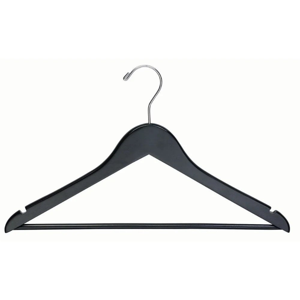 

Black Wood Suit Hanger，Box of 50 Space Saving 17 Inch Flat Wooden Hangers w/ Chrome Swivel Hook & Notches Hanger
