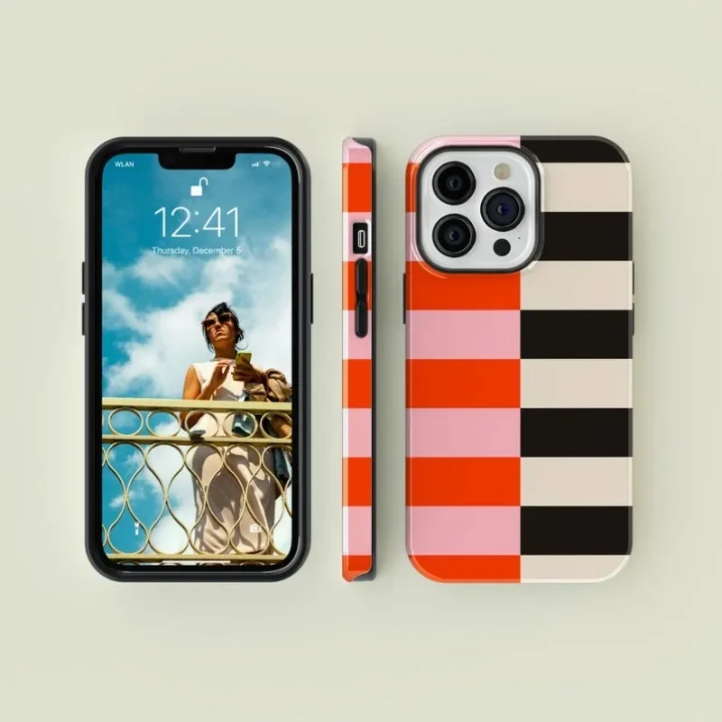 Bicoloured Stripes Magnetic Acrylic TPU Phone Case