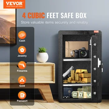 VEVOR Single/Double Door Safe Box with Key Lock Password & Fingerprint Safe Lock Box with Fireproof Bag Key Rack & LED Light 2