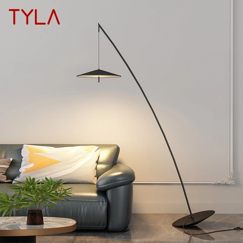 

TYLA Nordic Black Fishing Floor Lamp Modern Family Living Room Beside The Sofa Creative LED Decorative Standing Light