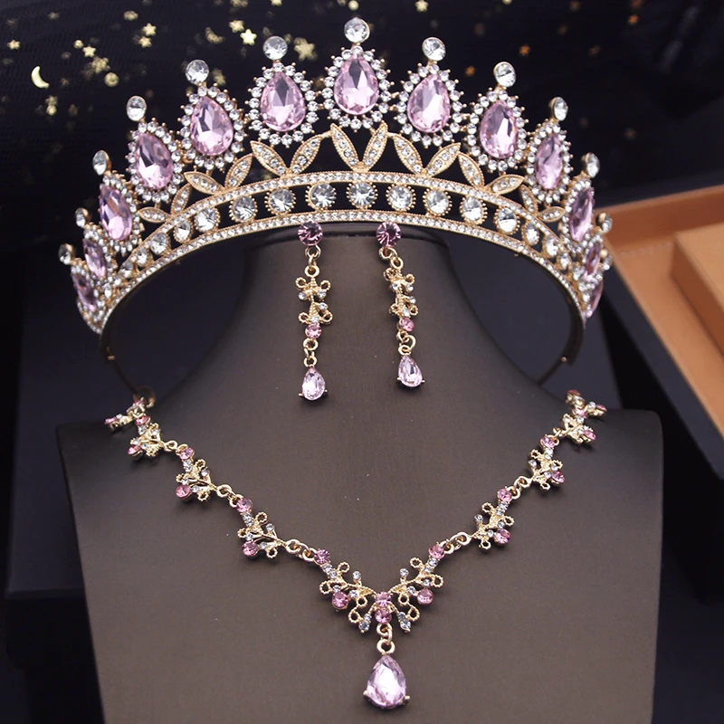 Fashion Bridal Jewelry Sets for Women Tiaras Necklace Earrings With