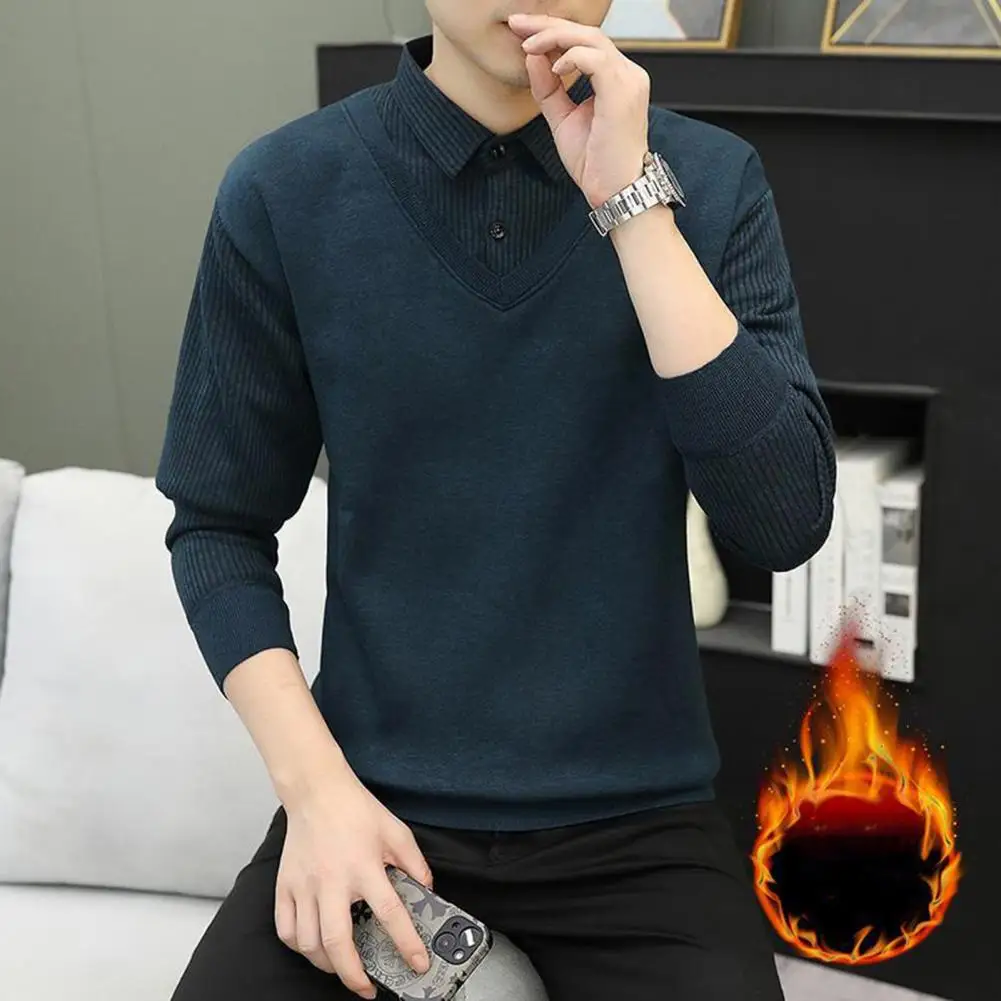 Men Winter Sweaters Twinset Shirts Business Casual Pullovers Good Quality Male Winter Warm Fake Two Sweaters Sweatercoats 4XL