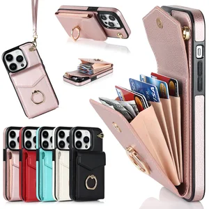 Wallet Case for iPhone 14 Pro Max 13, Leather Case with Card Holder, 360°Rotation Ring Kickstand, RFID Blocking Protective Case