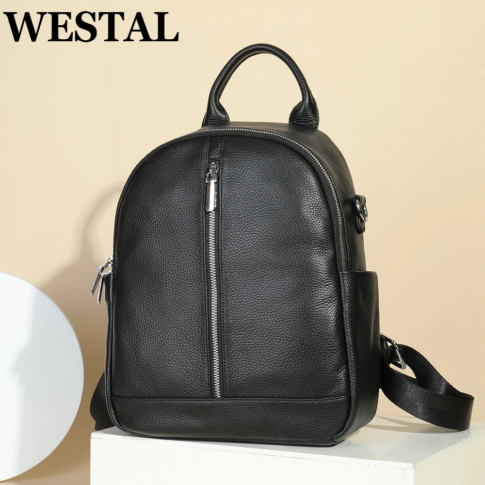 

WESTAL Cowhide Laptop Backpack Leather Anti-theft Schoolbag Women Small Travel Bags Shoulder Bags Girls Handbags Mochila BG8126