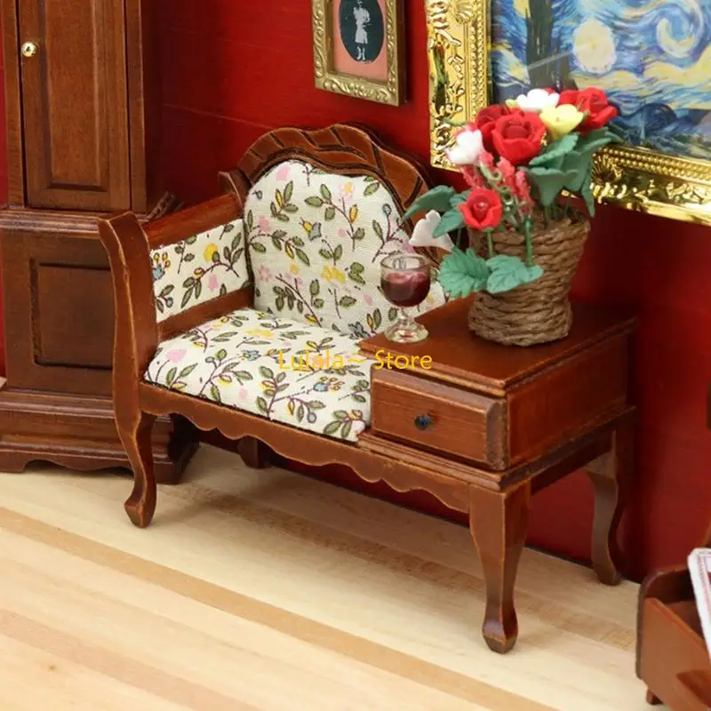 Y4QA Miniatur-Chaiselounge aus Holz, viktorianisches Puppenhaus Maßstab 1:12 – Detail 9