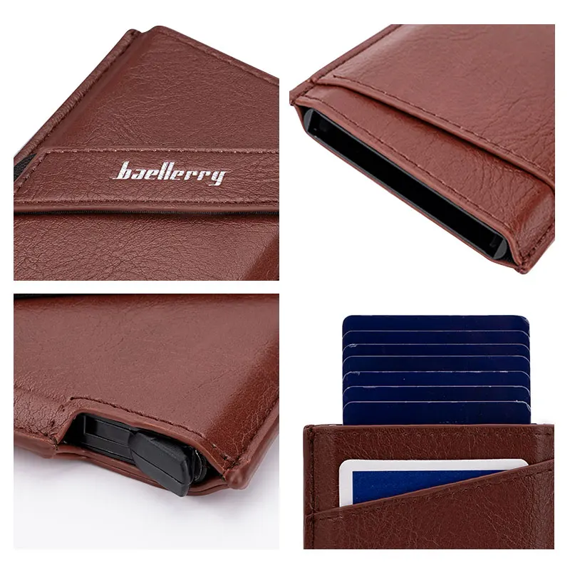 Baellerry Mini Short Men Card Wallets Free Name Engraving Popup Card Holder Brand Male Purse Simple  Small Men's Card Bag Clips