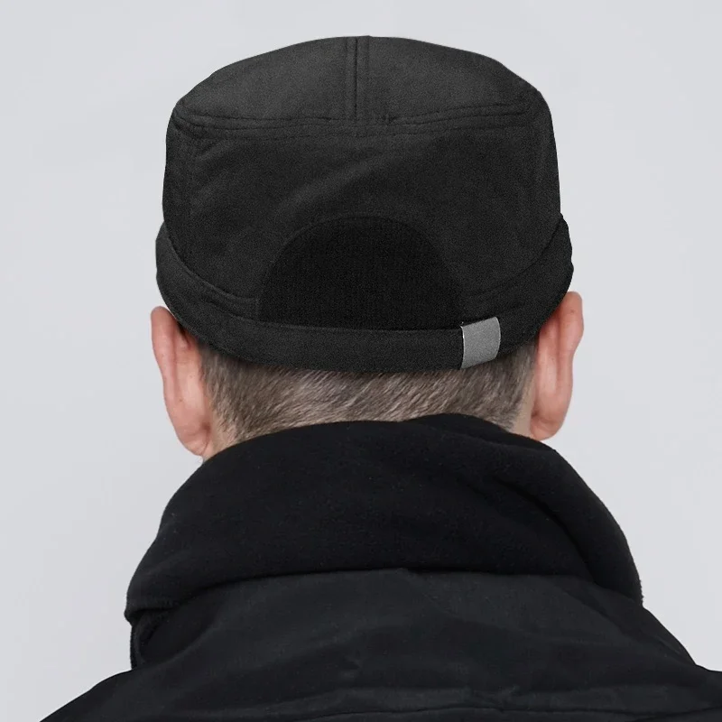 Hat Men's Winter Baseball Cap Plush Thickened Large Head Circumference Flat Trucker Cap Military Back Closure Dad Hat