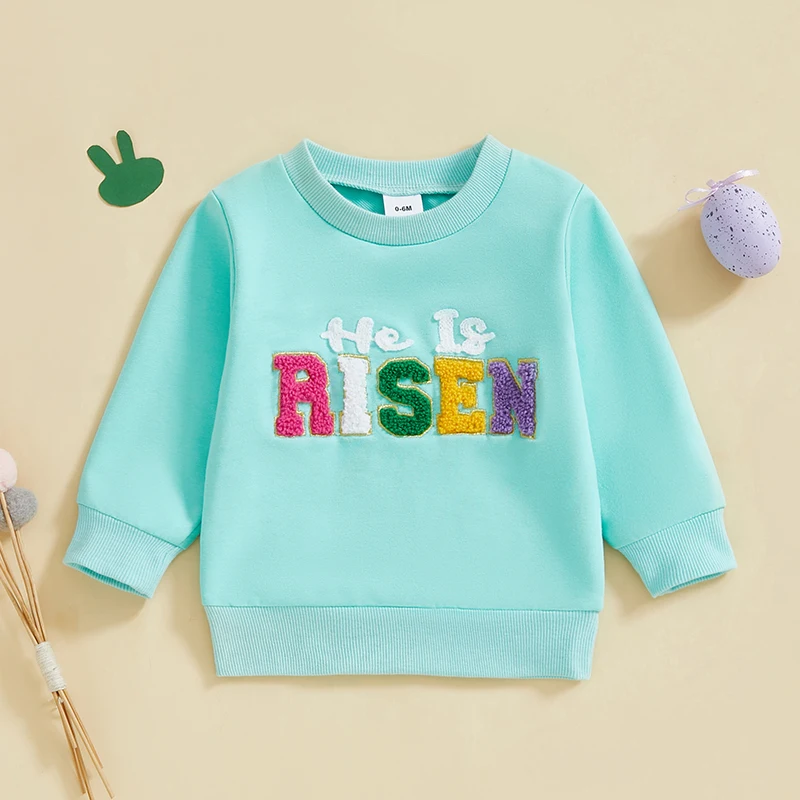 Baby Girl Boys Easter Sweatshirt Letter Embroidery Round Neck Long Sleeve Tops for Toddler Cute Clothes