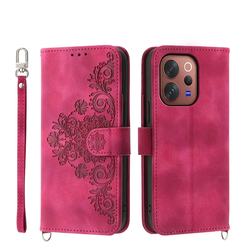 Leather Magnetic Flip Wallet Phone Case with Floral Design