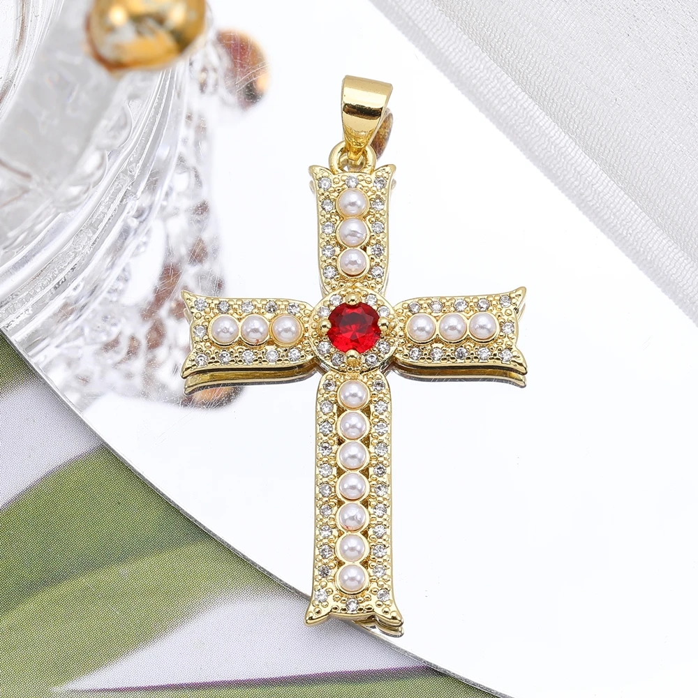 Juya handgemachte 18K echt vergoldete Cz-Perlen gepflastert religiöses katholisches christliches Kreuz Charms für DIY Talisman Schmuckherstellung – Detail 3