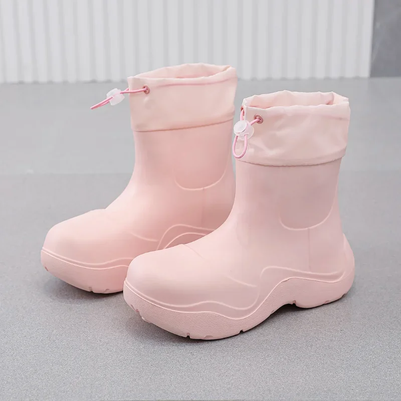 Pink Womens Ankle Rubber Boots Low Ankle Lightweight Fashionable