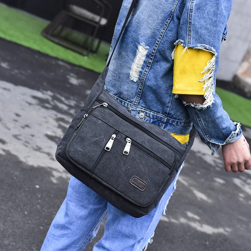 

Men Canvas HandBag Solid Shoulder Bags High Quality Multi Pocket Handbags Crossbody Bag Boy Messenger Bags Travel Male Bolsas