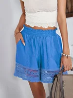 Blue Women's Oversized Woven Solid Color Casual Shorts Comfortable Loose Fit High Waist Knee-Length Summer Fashion Blue