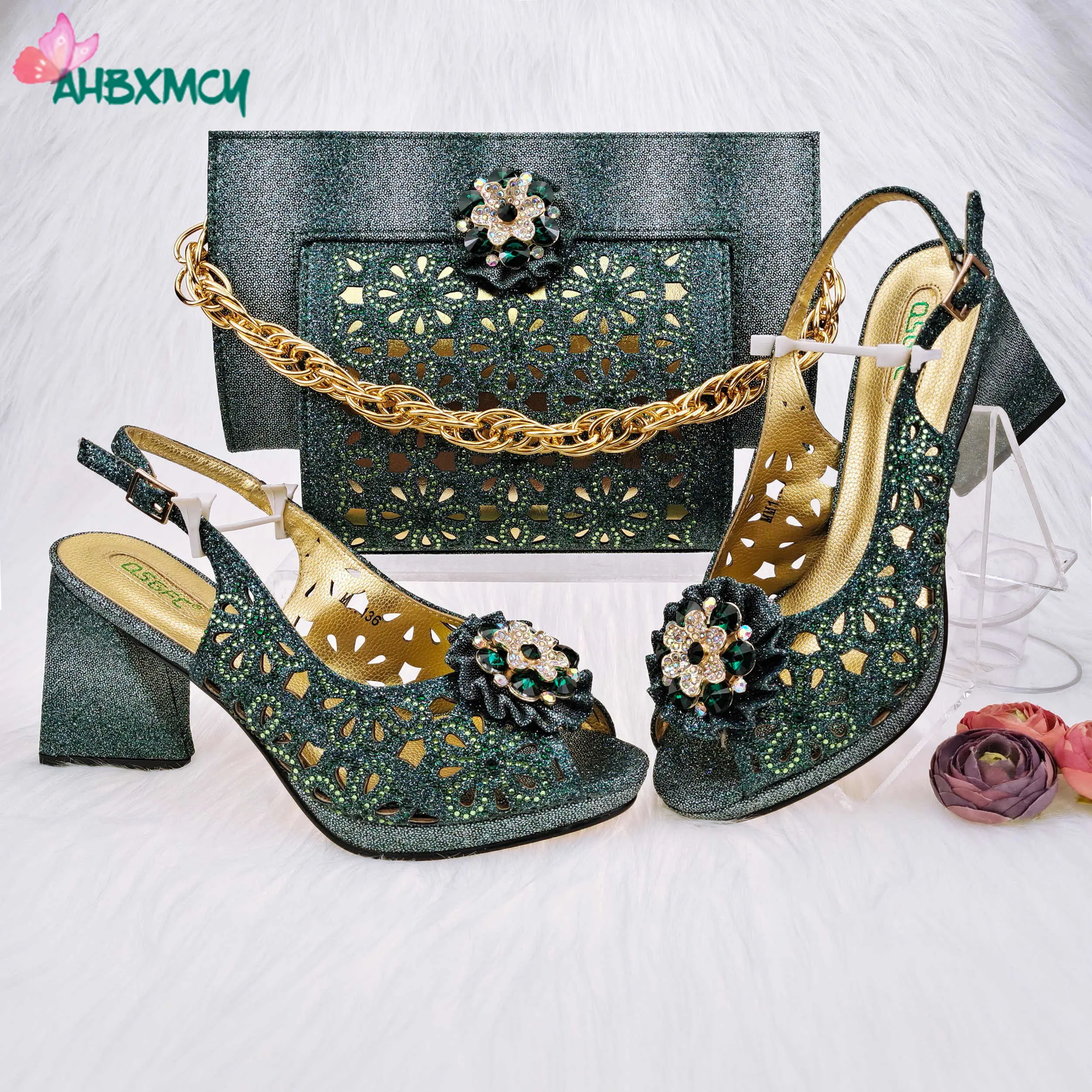 2023 Sexy Style Pretty Women Shoes And Bag To Match In Green Color High
