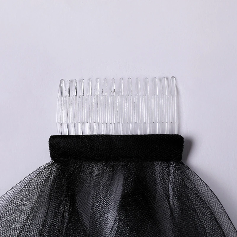 Double Mesh Tulle Ribbon Edge Women Short Wedding Veil with Comb Bride Headpiece