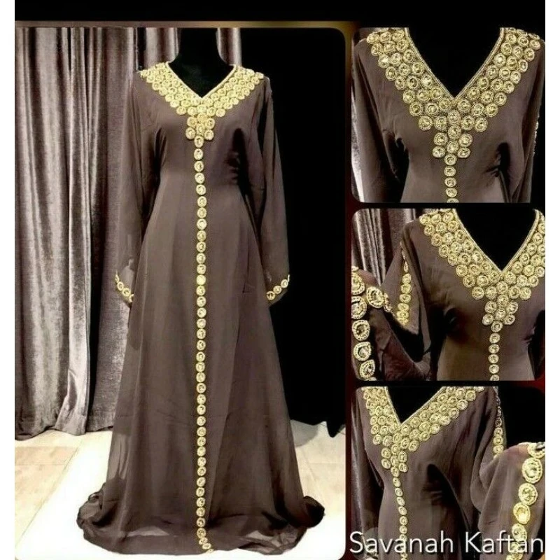 

Light Brown Moroccan Dubai Kaftans Farasha Abaya Dress Very Fancy Long Gown Fashion Trends