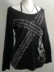 Vintage Gothic Black Women's Punk Graphic Long Sleeve T-Shirt - Streetwear Style - M (557 Black Yellow 2)