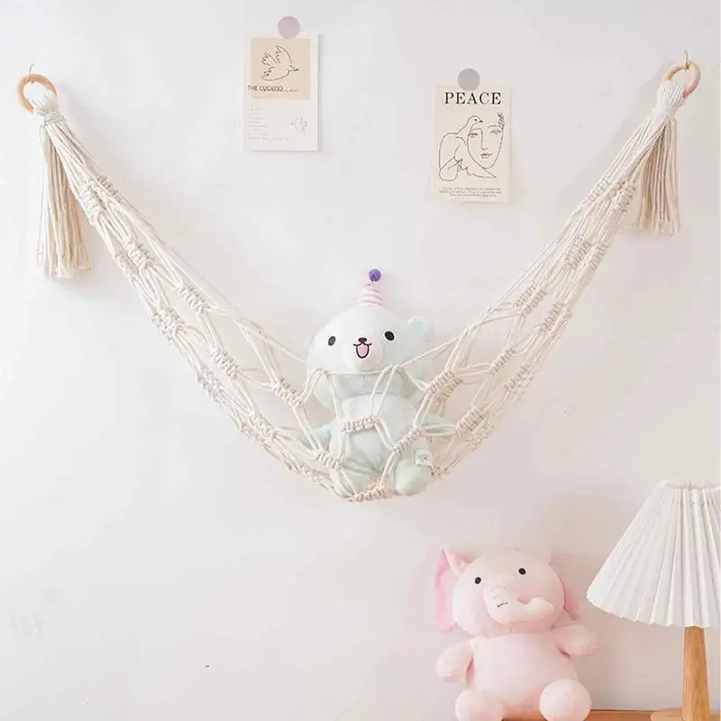 Macrame Hammock Net Toys Storage Boho Decor Children Room Toys Stuffed Animals Toys Hammock Net Organize Bohemia Storage Holder 4