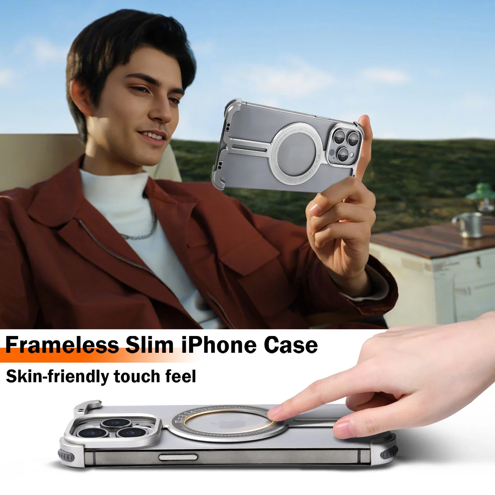 Eary Frameless Phone Case for iPhone 15 Pro Max with Magsafe 14 Pro Max Slim Cover 14 15 Pro Magnetic Bumper AntiSlip Protective