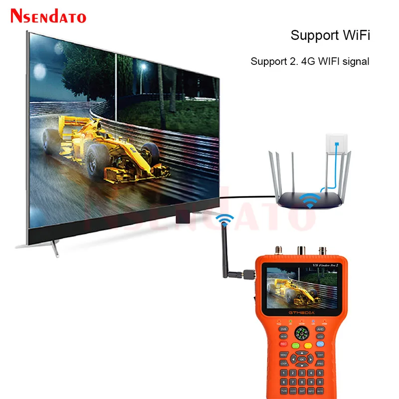 GTMEDIA V8 Finder Pro 2 Satellite Signal Sat Finder DVB-S2X/S2/S/T2/T/C AHD H.265 TV Receiver Auto Calculate Angle of AZ,EL
