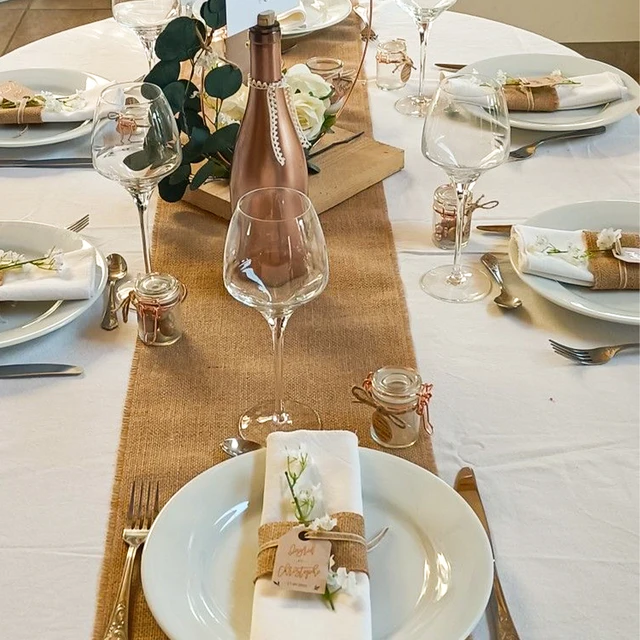 Jute Linen Vintage Table Runner Természetes Zsákvászon Rusztikus Vacsora Asztal Dekoráció Szürke Ország Esküvői Születésnapi Party - Image 3